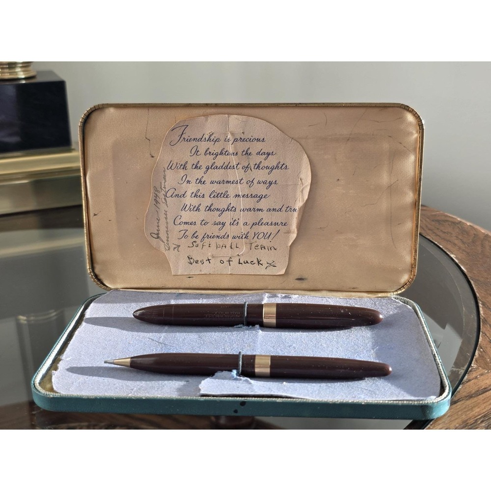 Vintage 1940s Sheaffer Triumph 14K Fountain Pen Pencil Set Case Vac-Fill